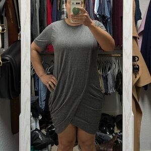 Stretchy dark heathered gray bodycon wrap dress